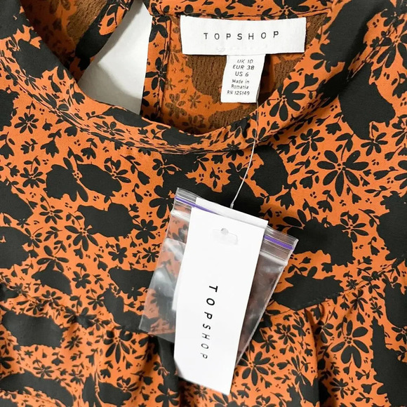 NWT Topshop Rust Brown Black Ruffle Long Sleeve Blouse Top Fall Career Office - Picture 5 of 12